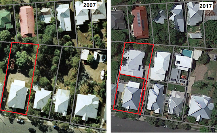First image has one house on one lot; second image has two houses on two lots.