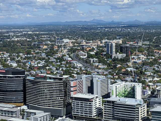View of South Brisbane high rises and houses.