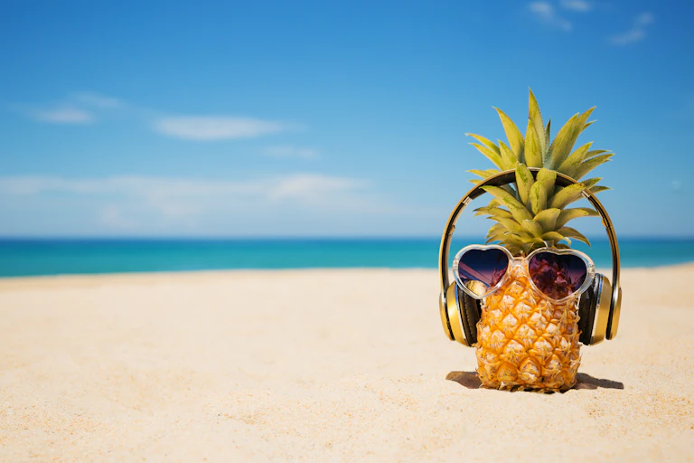 A pineapple wearing headphones