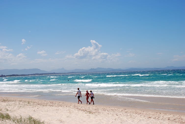 People walking along Main Beach