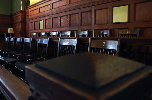 Jury seat in court room.