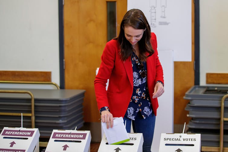 New Zealand Prime Minister Jacinda Ardern casting her vote.