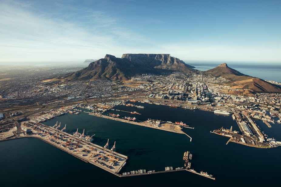 Aerial view of entrance of the port of Cape Town.