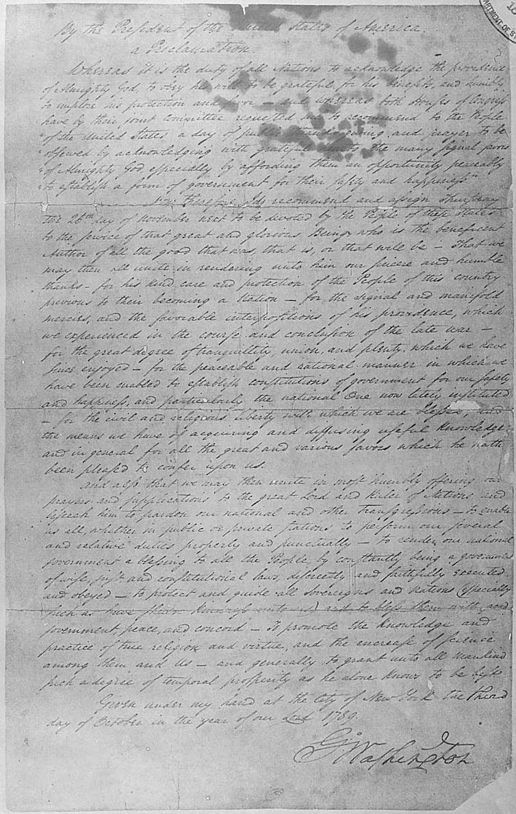 George Washington's October 3, 1789, Thanksgiving Day Proclamation.