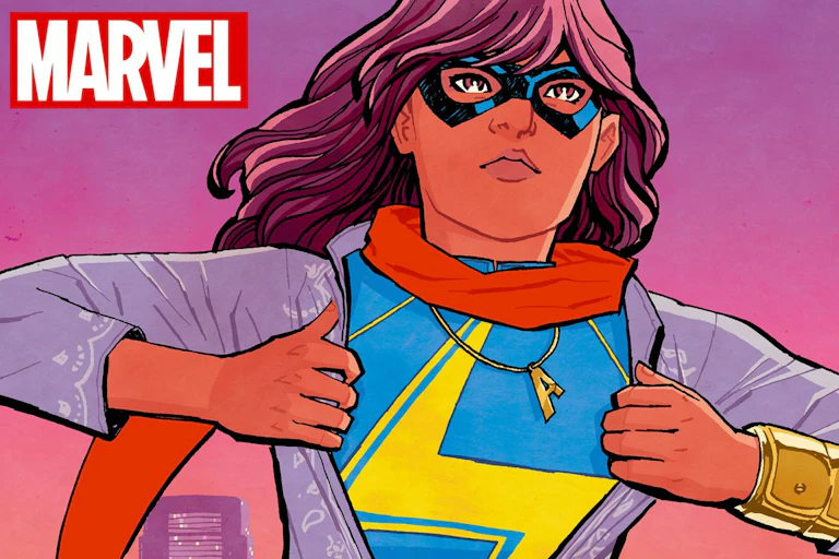 Kamala Khan shows her Ms. Marvel superhero costume.