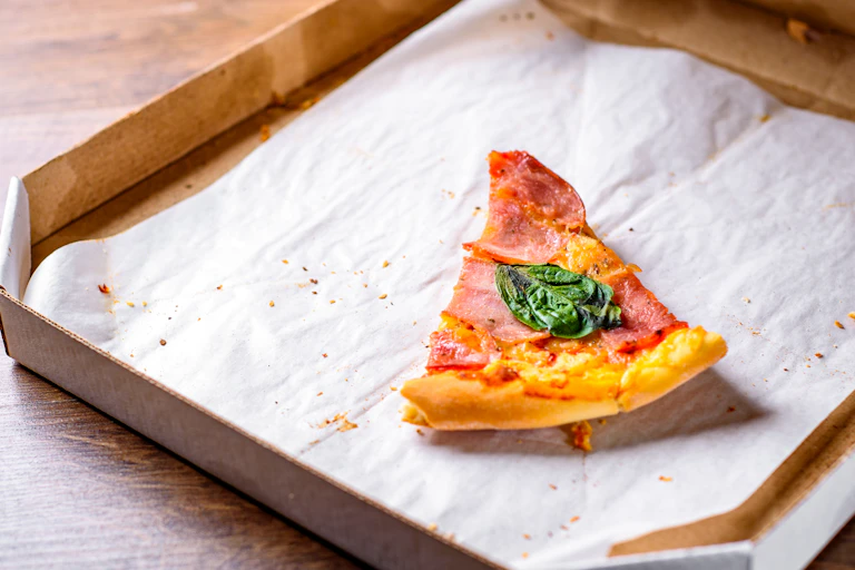 Pizza box with pizze slice
