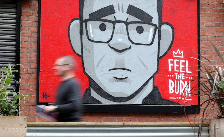 A mural of Manchester Mayor Andy Bunnham