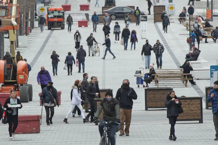 People walking down the street