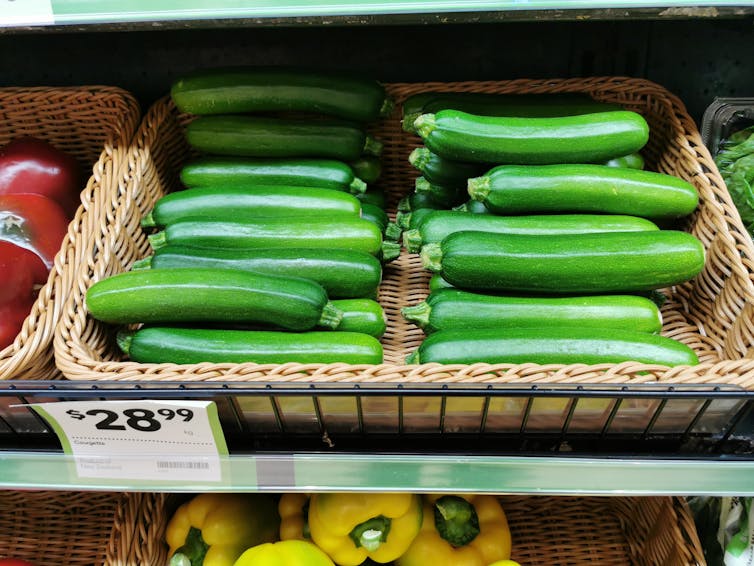 expensive courgettes in a supermarket