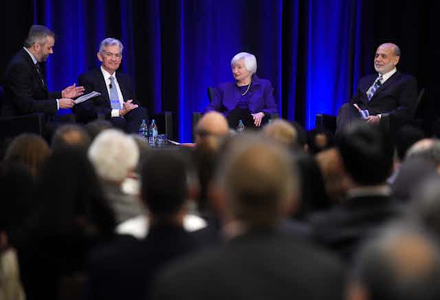 A New York Times journalist speaks with Fed Chair Jerome Powell and his predecessors Janet Yellen and Ben Bernanke.