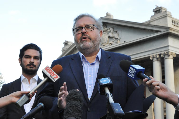 Lawyer Michael Lundberg speaks to the media outside the WA Supreme Court.