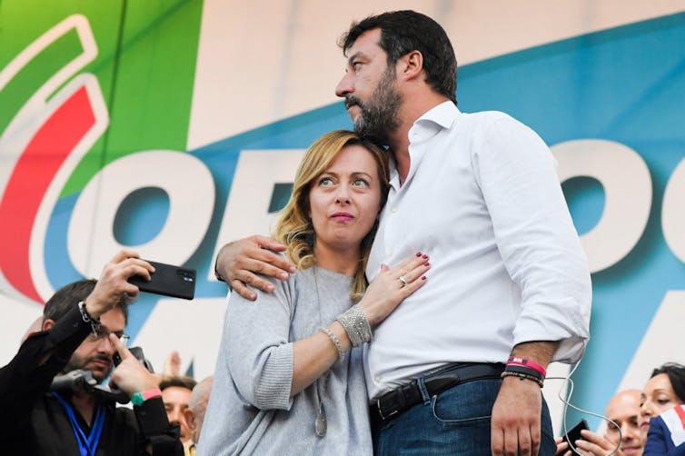 Giorgia Meloni et son allié Matteo Salvini, manifestation Italie