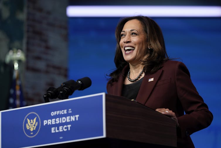 Vice President-elect Kamala Harris speaks in Wilmington, Del,, on Nov. 24.