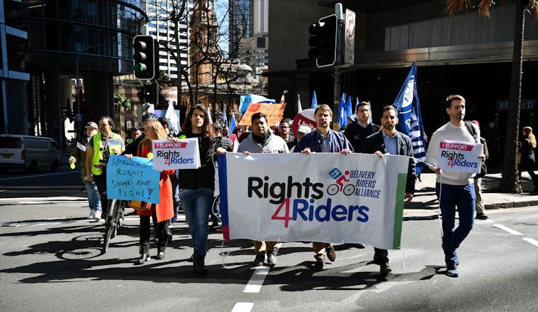 Protest in support of better working conditions and rights for delivery riders