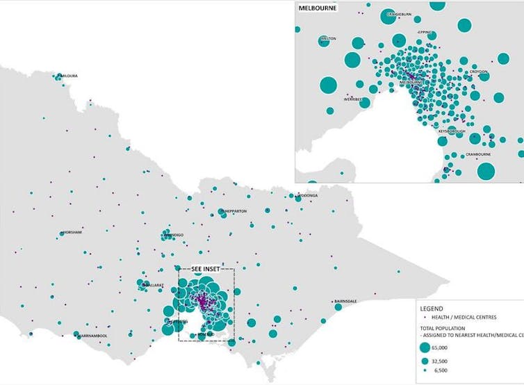 Map of medical centres in Victoria