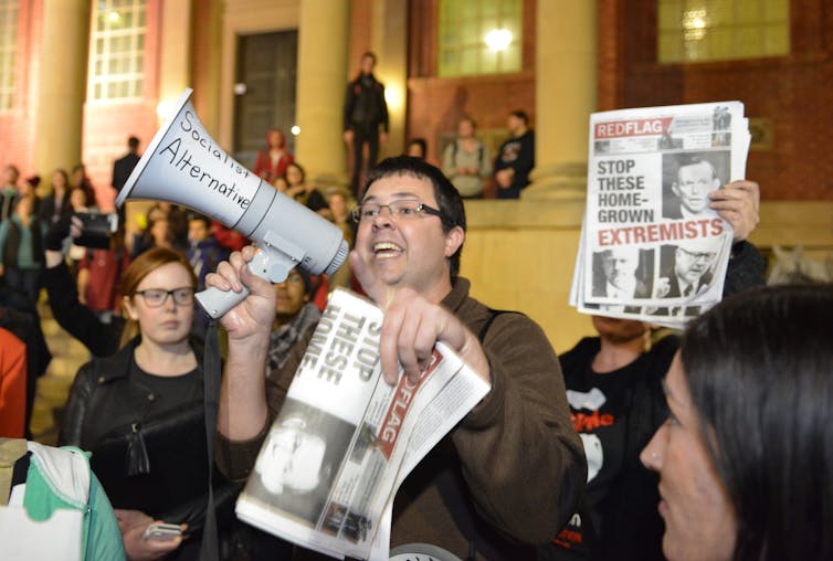 A protest rally at Adelaide University