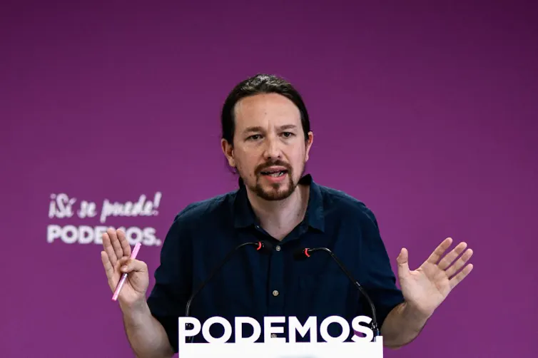 Le leader du parti d’extrême gauche Podemos, Pablo Iglesias, donne une conférence de presse à Madrid, le 27 mai 2019