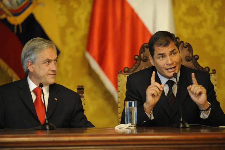 Le président équatorien Rafael Correa et son homologue chilien Sebastian Piñera