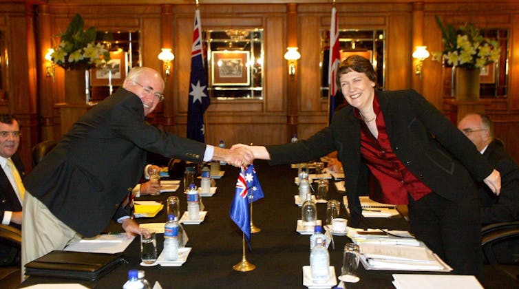 John Howard and Helen Clark shaking hands