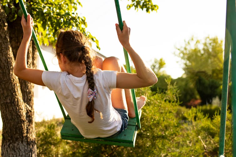 A girl on a swing.