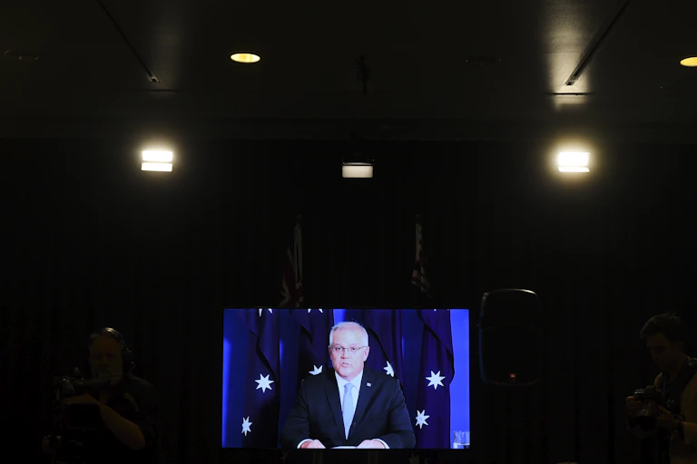Scott Morrison, delivering a virtual press conference