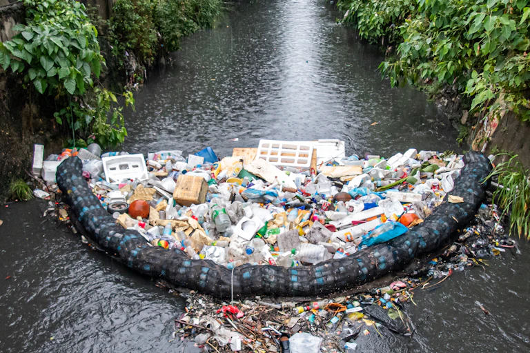 Litter gathers in a pollutant trap.