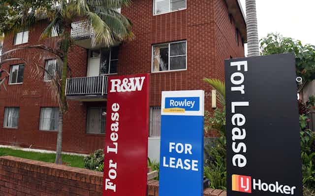 For lease signs in front of block of Sydney units