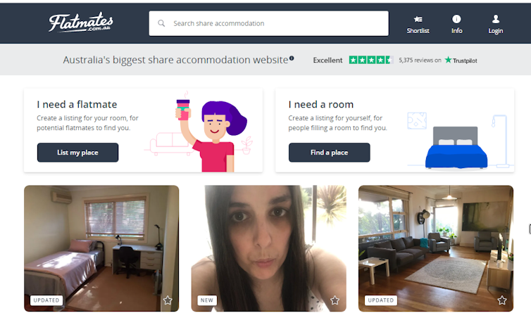 Screenshot from Flatmates website