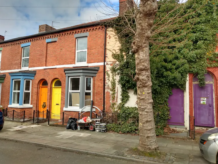 Brightly coloured renovated houses.
