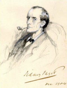 An early sketch of Holmes, smoking a pipe.