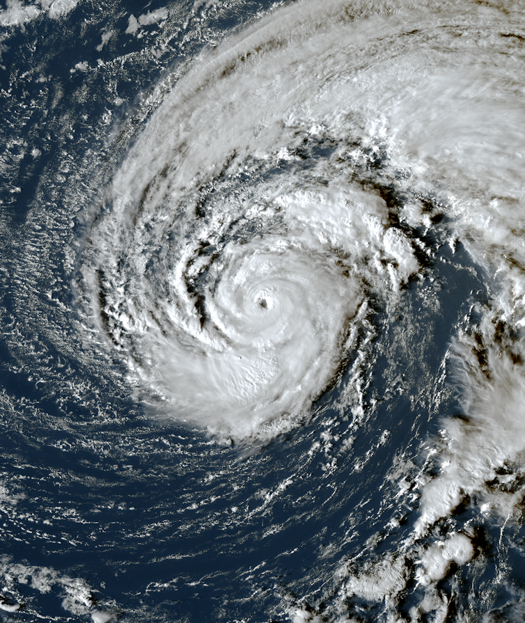 A satellite image of Hurricane Epsilon in the North Atlantic.