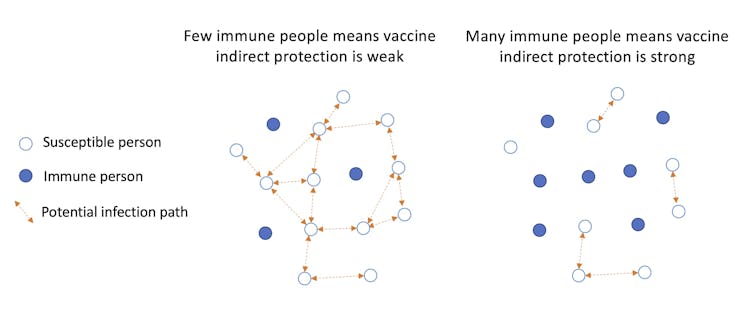 Side-by-side diagrams of infection transmission