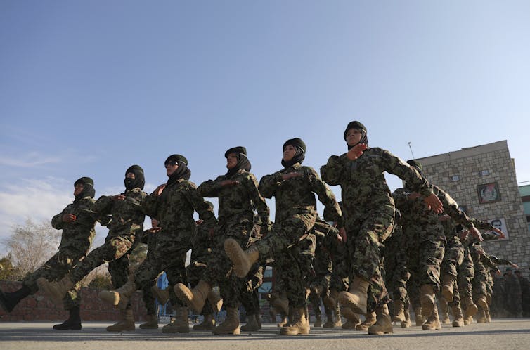 Afghan National Army soldiers march