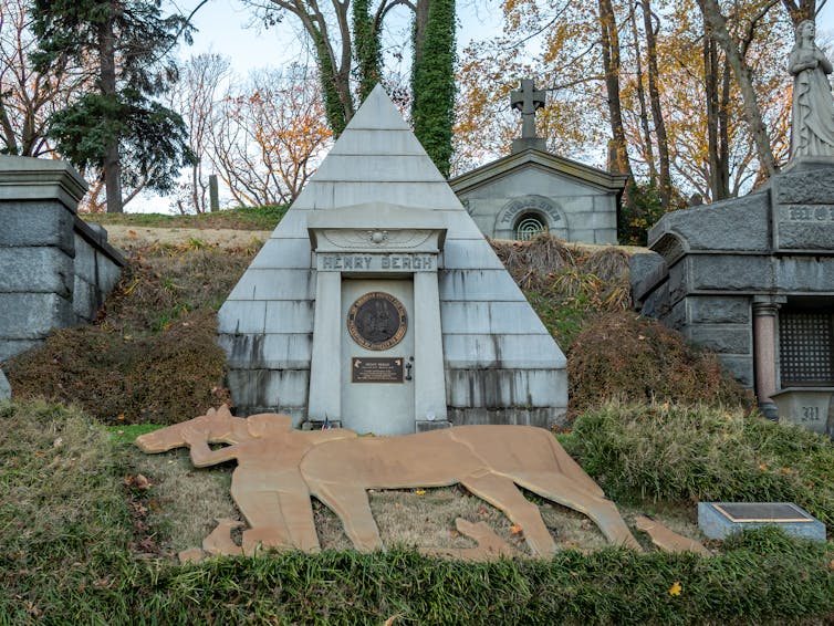 Henry Bergh's burying place with large relief of man and horse