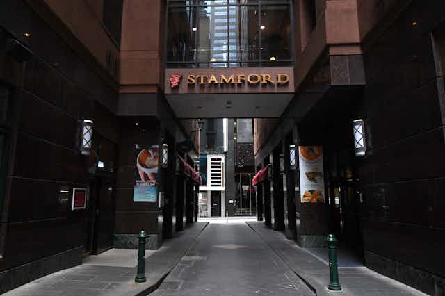 View outside the Stamford Plaza Hotel in Melbourne