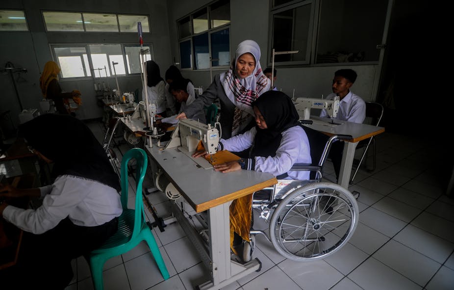 A person with disability participate in a work training.