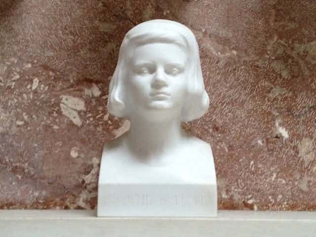 A marble bust of German activist Sophie Scholl.