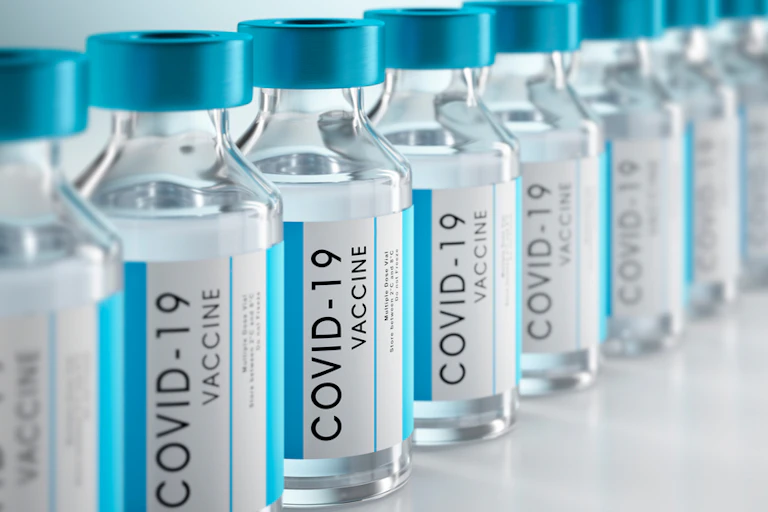 Rows of COVID vaccine bottles