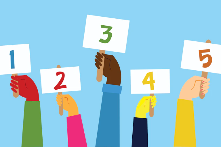 Illustration of hands holding up numbers.