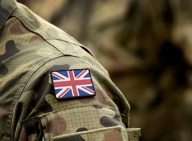 British army soldier's shoulder with union jack flag