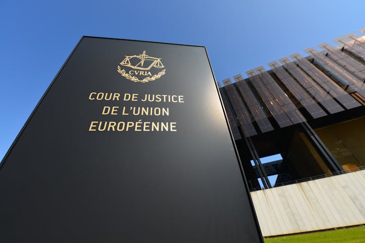 A sign outside the European Court of Justice.