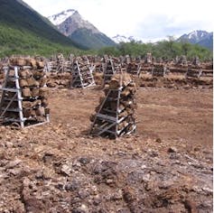 Peat blocks stacked to dry