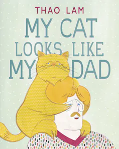 A cat sits on a man.