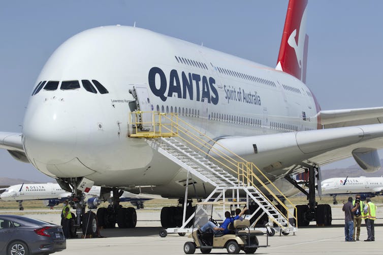 A Qantas aircraft on the tarmac.