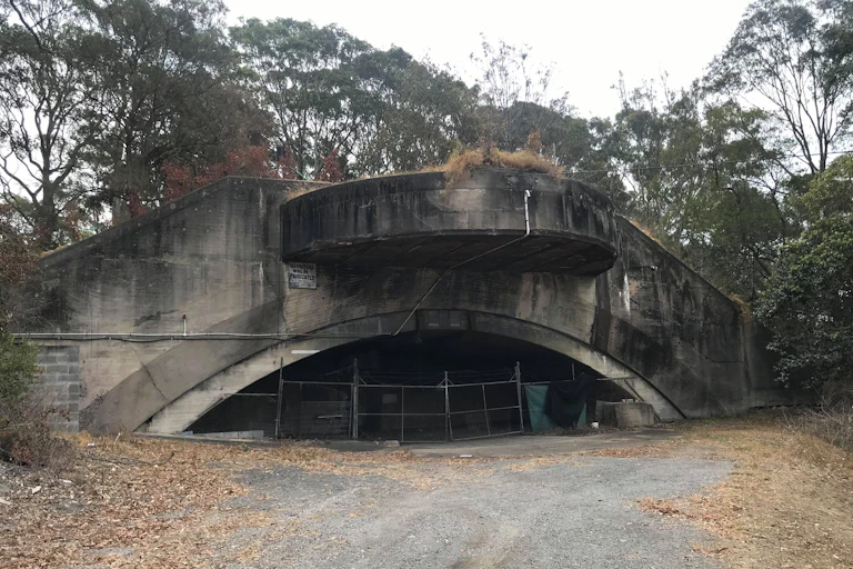 The concrete casemate at Fort Drummond, fenced off.