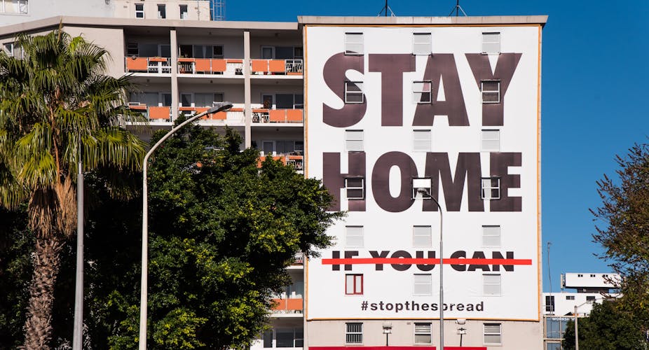 Advertising banner asking South Africans to stay home to reduce spread of COVID-19