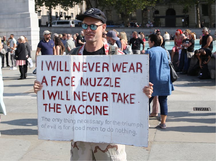 An anti-mask protester