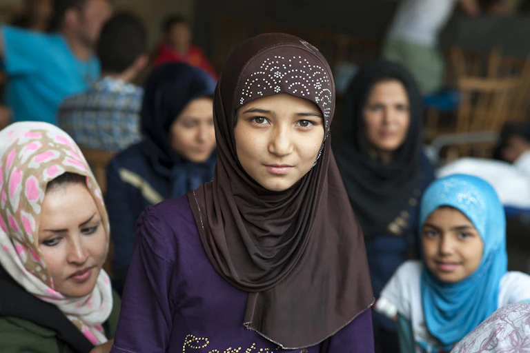 Syrian women and girls at a refugee camp in Passau, Germany.