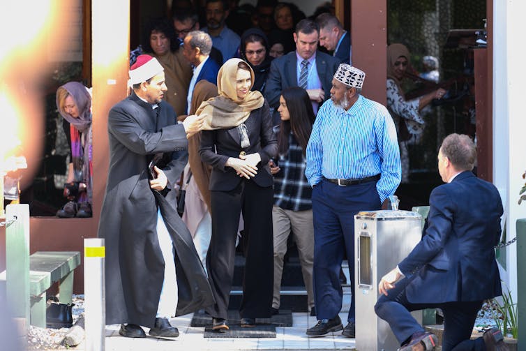 Jacinda Ardern and others at a mosque