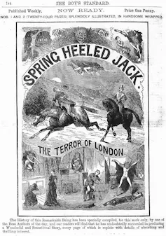 Illustration of a flying demon terrorising people.